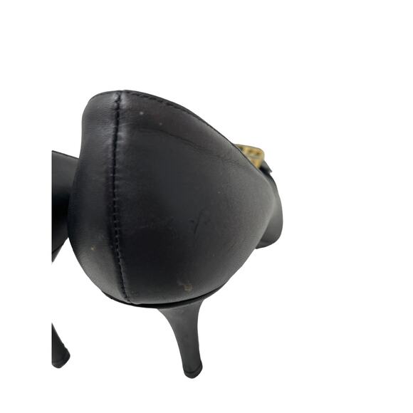 Fendi Heels Womens 36.5 FF Buckle Pumps Black Gold Leather Round Toe Slip On - Picture 6 of 12